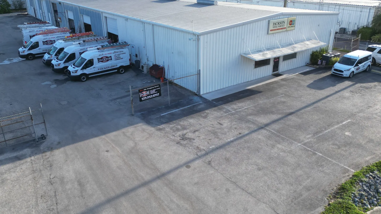 Aerial view of the Jackson Total Service headquarters and fleet on Enterprise Avenue in Naples